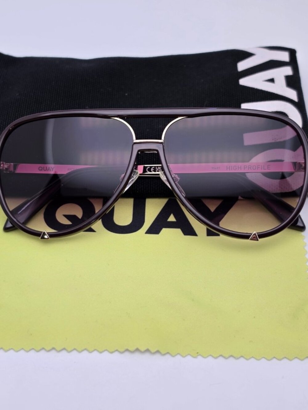 Quay Australia High Profile Dark Brown Frame Tan Lens Aviator Sunglasses w/ Case